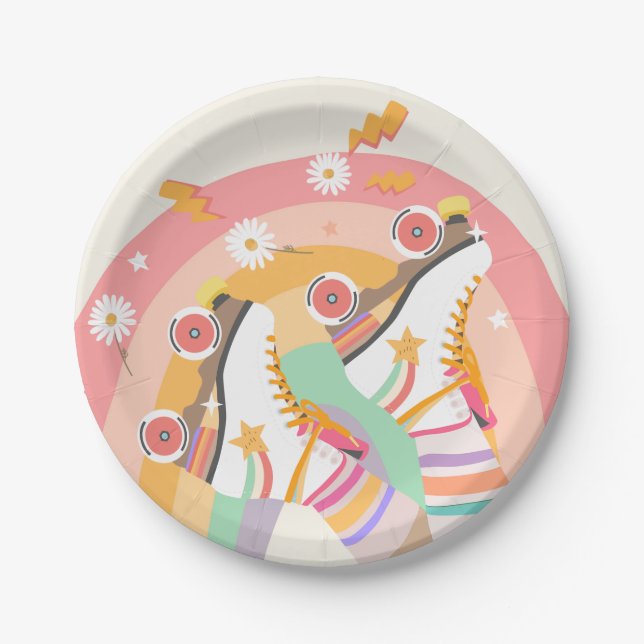 Prato De Papel Roller Skate Skating Retro Groovation Girl Birthda (Frente)