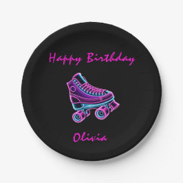Prato De Papel Roller Skling Party Girls Neon Glow Birthday