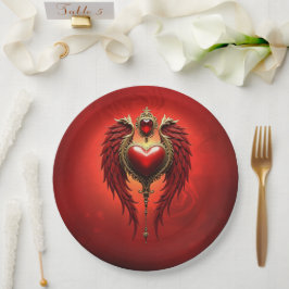 Prato De Papel Romance venenoso com coração e asas.