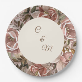 Prato De Papel Romantic Blush Watercolor Floral Paper Plate 