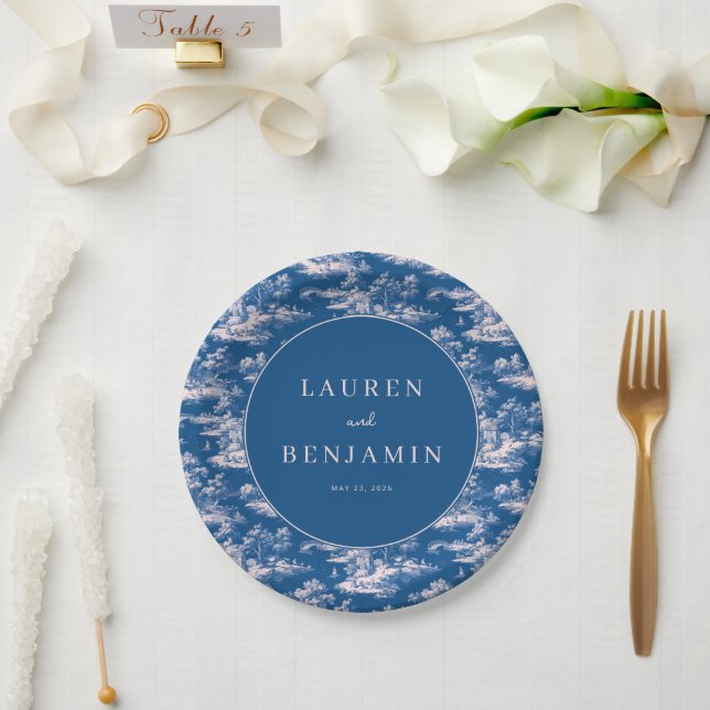 Prato De Papel Romantic Navy Illustrative Landscape (Casamento)