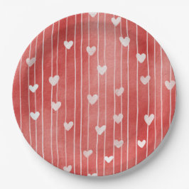 Prato De Papel Romantic Red White Stripes Hearts Love