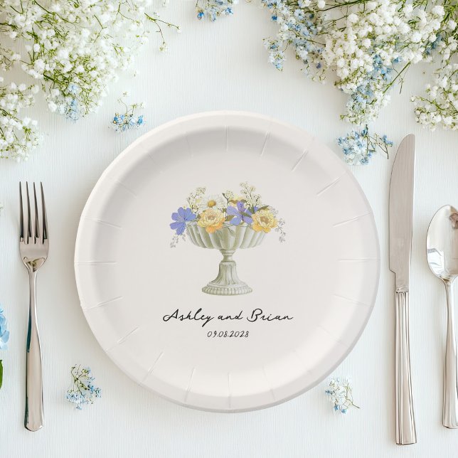 Prato De Papel Romantic Tuscan Garden Urn with Flowers Wedding (Criador carregado)