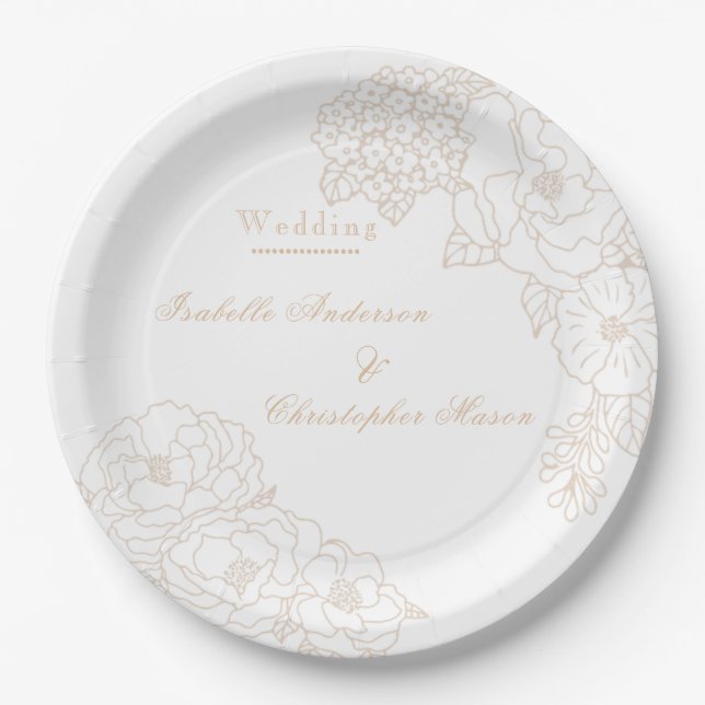 Prato De Papel Romantic Wedding Peonies Ivory White  (Frente)