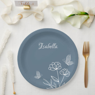Prato De Papel Romântica elegante azul-poeirento
