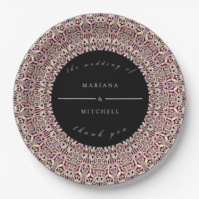 Prato De Papel Romântica Geométrica Mandala Suave Rosa Preto (Frente)