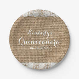 Prato De Papel Romântica Lace e burlap Quinceañera Paper Plates