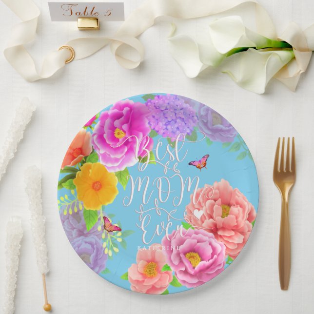 Prato De Papel Romântica Peonies Garden Blue Melhor Mãe (Casamento)