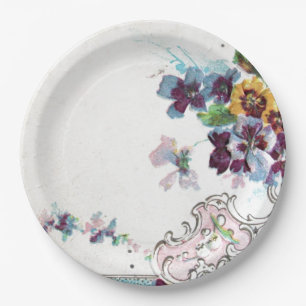 Prato De Papel ROMÂNTICA Rosa Azul Branco Floral Casamento