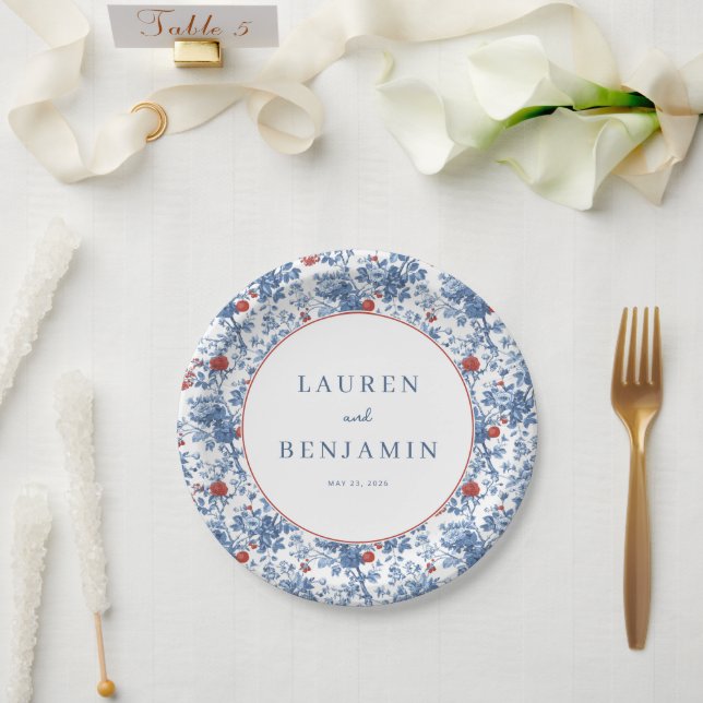 Prato De Papel Romântico Azul Floral (Casamento)