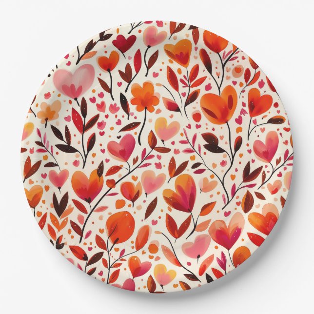 Prato De Papel Romântico Bloom: Dia de os namorados (Frente)