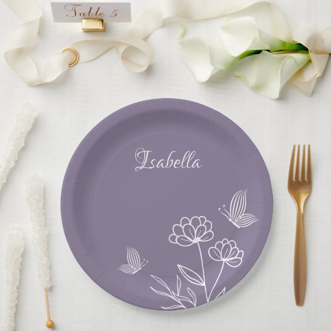Prato De Papel Romântico elegante floral (Casamento)