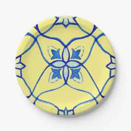 Prato De Papel Rondel Mediterrâneo Amarelo e Azul