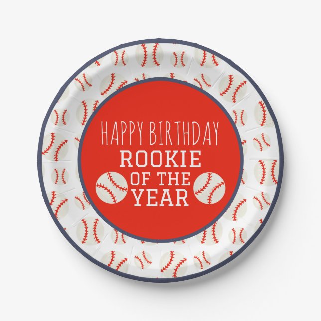 Prato De Papel Rookie of the Year Baseball Paper Plate (Frente)