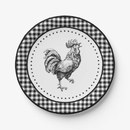 Prato De Papel Rooster Gingham