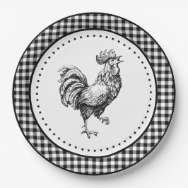 Prato De Papel Rooster Gingham