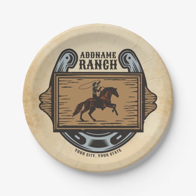 Prato De Papel Roping Cowboy ADD NAME Western Family Horse Rankin (Frente)