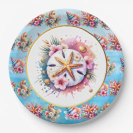 Prato De Papel Rosa, Azul e Dourado Praiano Dólar de Areia Praian