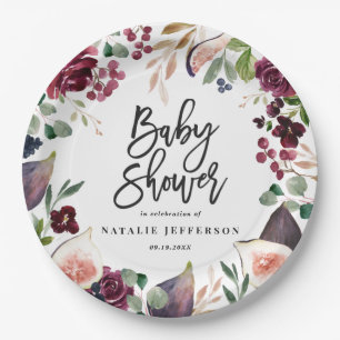 Prato De Papel Rosa, Borgonha, + aguarela do figo floral e