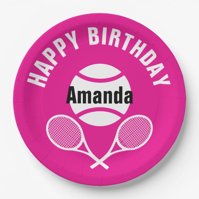 Prato De Papel Rosa brilhante Eu adoro tênis (Frente)