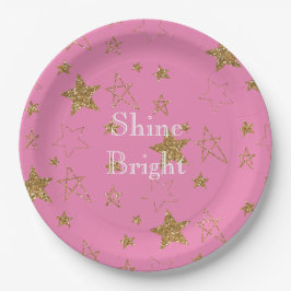 Prato De Papel Rosa com Estrelas Douradas