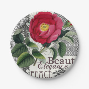 Prato De Papel Rosa Damasco Bonito Antígua Floral