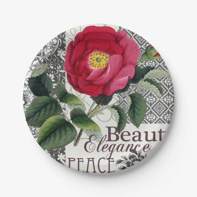 Prato De Papel Rosa Damasco Bonito Antígua Floral (Frente)