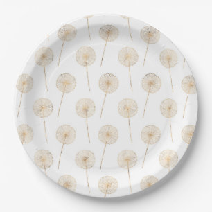 Prato De Papel Rosa dandelion de ouro, fundo branco de desejo