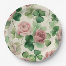 Prato De Papel Rosa de Shamrock com Aquarela