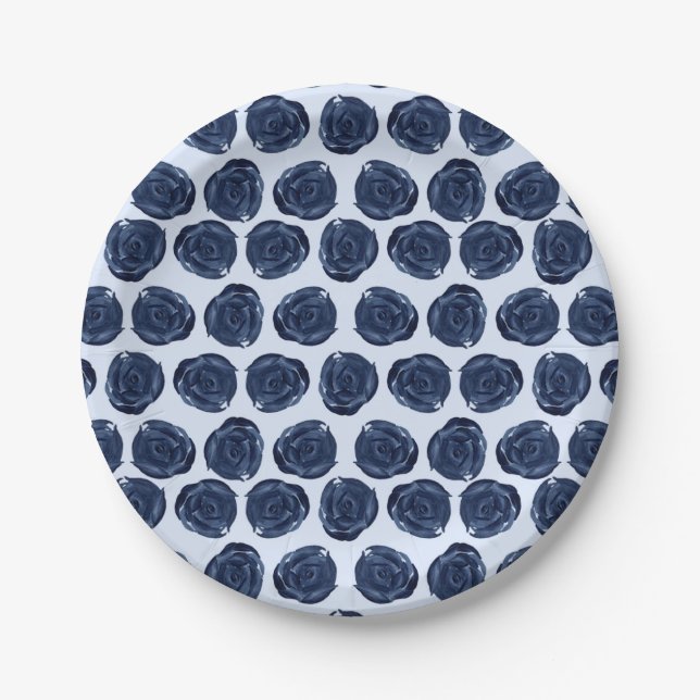 Prato De Papel Rosa de Vinhas de Algodão Casamento Chic Azul (Frente)