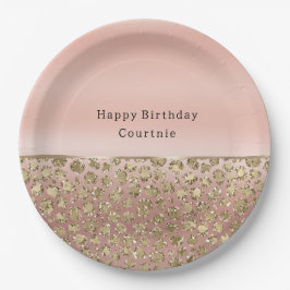 Prato De Papel Rosa Dourada Glam Glitter Leopardo