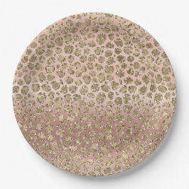 Prato De Papel Rosa Dourada Glam Glitter Leopardo