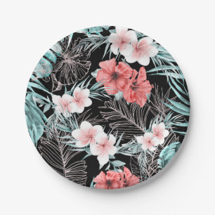 Prato De Papel Rosa Dourado Elegante Tropical Botânico Ilha Luau