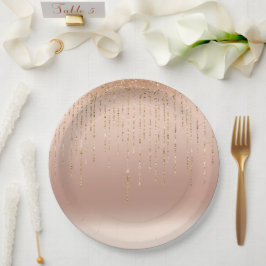 Prato De Papel Rosa Dourado Glam Peach Sparkle Strings Casamento