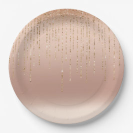Prato De Papel Rosa Dourado Glam Peach Sparkle Strings Casamento