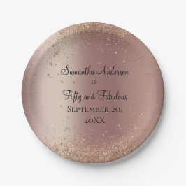 Prato De Papel Rosa Dourado Glitter 50 e Fabuloso Aniversário