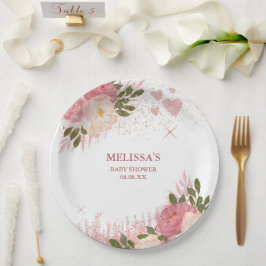 Prato De Papel Rosa Dourado Glitter Glam Personalizado