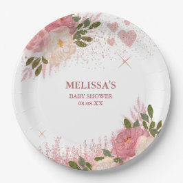 Prato De Papel Rosa Dourado Glitter Glam Personalizado