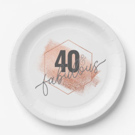 Prato De Papel Rosa Dourado Mínimo 40s Aniversário Faux Foil