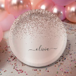 Prato De Papel Rosa Dourado - Nome do Monograma do Metal com Lant<br><div class="desc">Rosa Dourado - Folha cor-de-rosa esbranquiçada Folha metálica Sparkle Glitter escovado Nome do Monograma de Metal e Placas de Partido Inicial. Isto faz o doce e perfeito aniversário de 16 anos, casamento, chá de panela, aniversário, chá de fraldas ou festa de solteira presente para alguém que ama luxo de luxo...</div>
