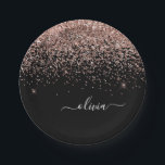 Prato De Papel Rosa Dourado - Nome do Monograma preto brilhante<br><div class="desc">Rosa Dourado - Nome do Monograma e Placas Iniciais do Sparkle Rosa e Preto com Brilho. Isto faz o doce e perfeito aniversário de 16 anos,  casamento,  chá de panela,  aniversário,  chá de fraldas ou festa de solteira presente para alguém que ama luxo de luxo e estilos quíticos.</div>