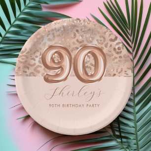 Prato De Papel Rosa Dourado Personalizado Estampa de Leopardo 90º