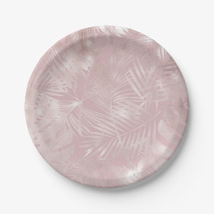 Prato De Papel Rosa Dourado Rosa Botânico Tropical Folhas de Palm