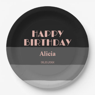 Prato De Papel Rosa Dourado Script Black Cinzas Strike Aniversári