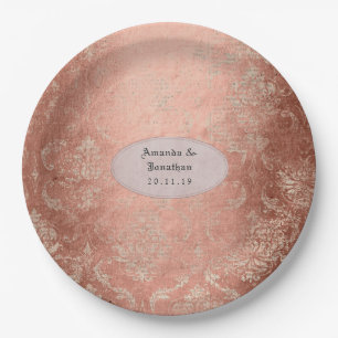Prato De Papel Rosa Dourado Shabby-Chic Damask Casamento