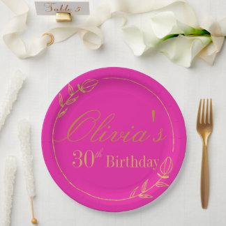 Prato De Papel Rosa e Dourado Personalizado