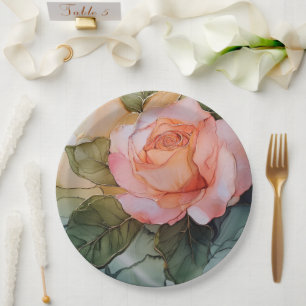 Prato De Papel Rosa Floral Romântico