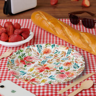 Prato De Papel Rosa floral vermelho-alaranjado