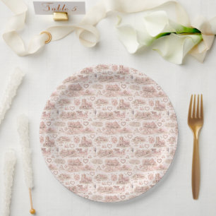 Prato De Papel Rosa Inglês Casamento Vila Aquarela