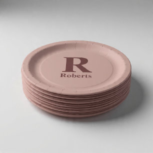 Prato De Papel Rosa inicial/primeiro/nome da família personalizad